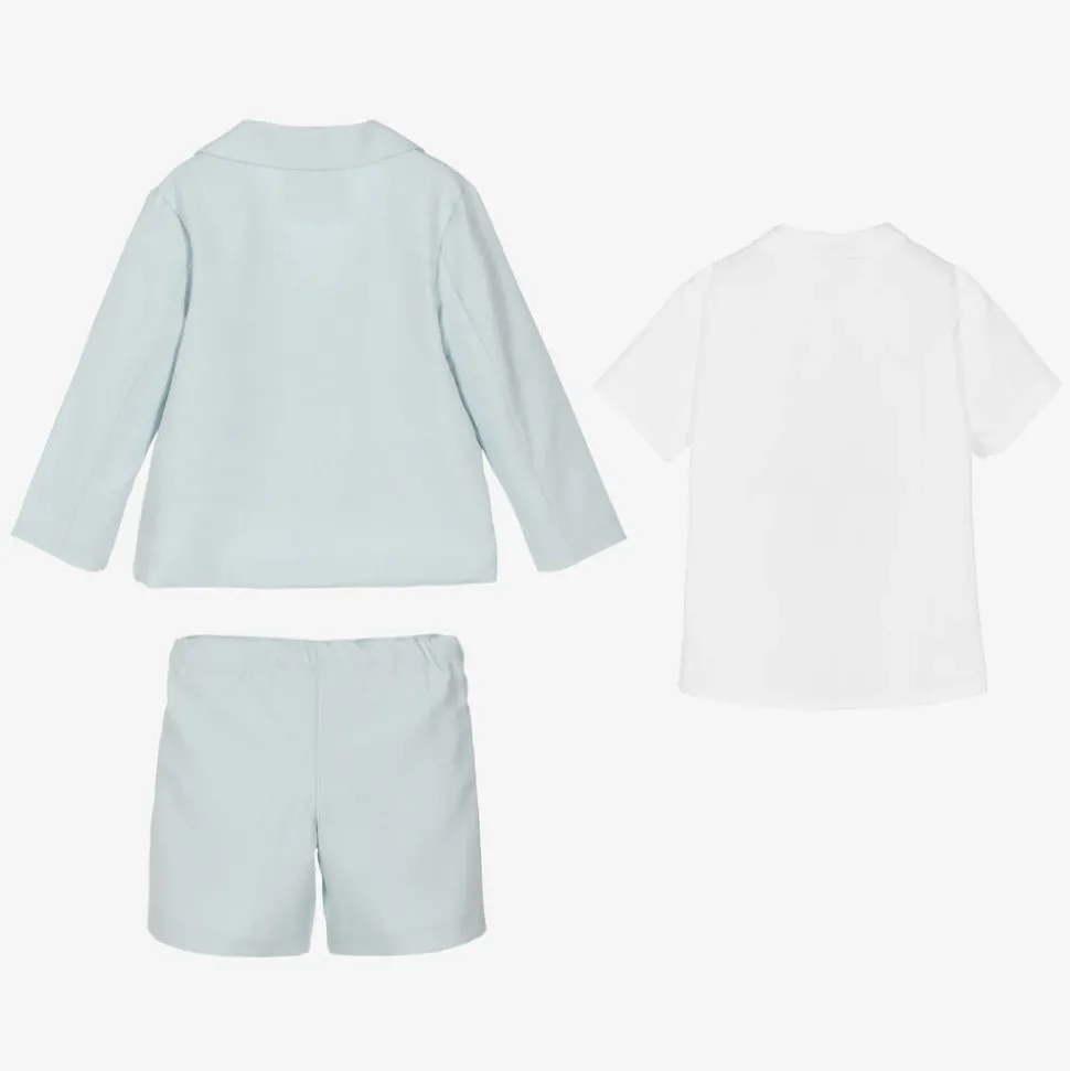 Boys Blue Herringbone Cotton Shorts Suit
