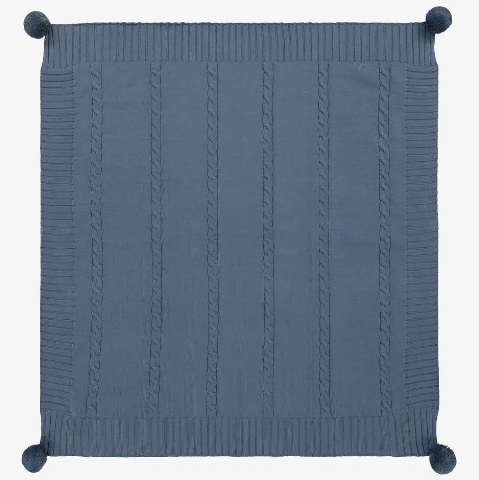Boys Blue Knitted Pom-Pom Blanket (92cm)