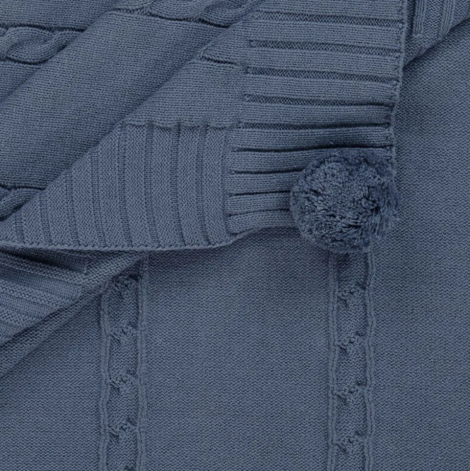 Boys Blue Knitted Pom-Pom Blanket (92cm)