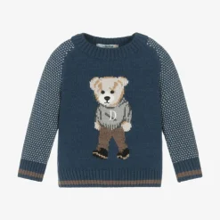 Boys Blue Knitted Teddy Bear Sweater