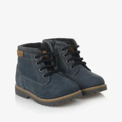 Boys Blue Leather Lace-Up Boots