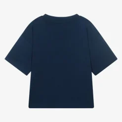 Boys Blue Organic Cotton Stacked Logo T-Shirt