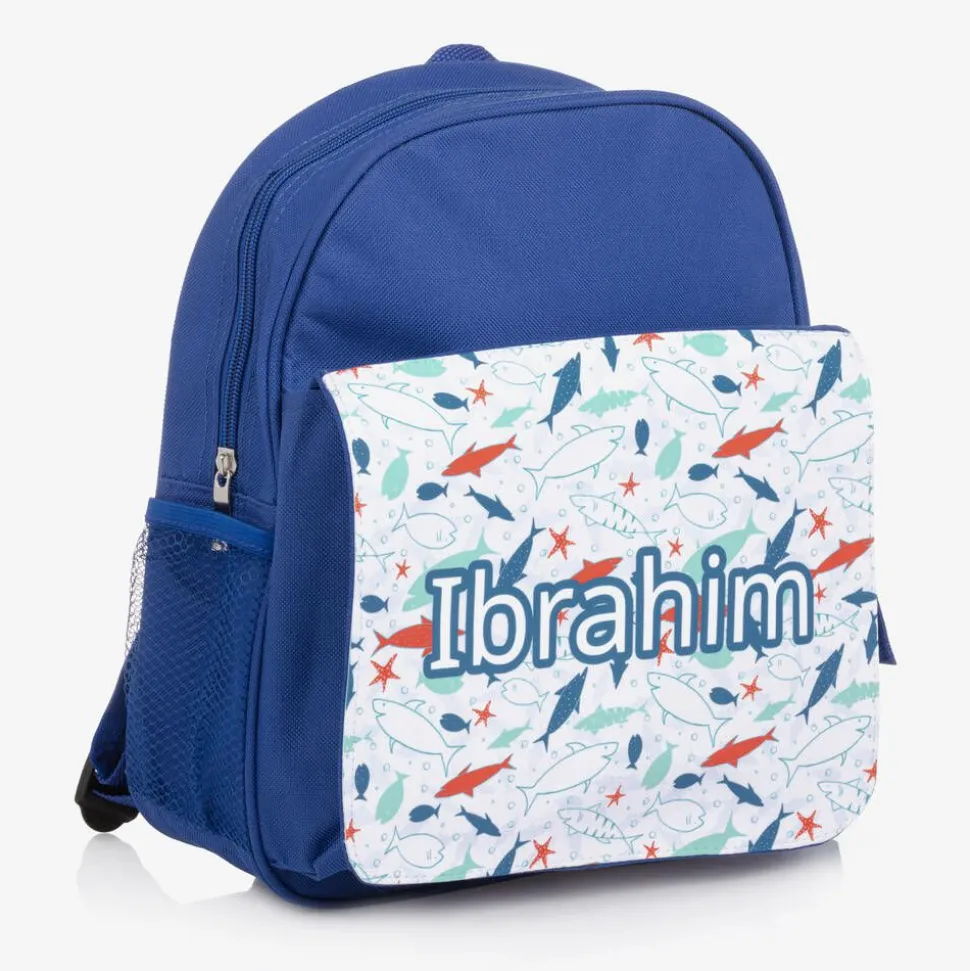 Boys Blue Personalised Shark Backpack (30cm)