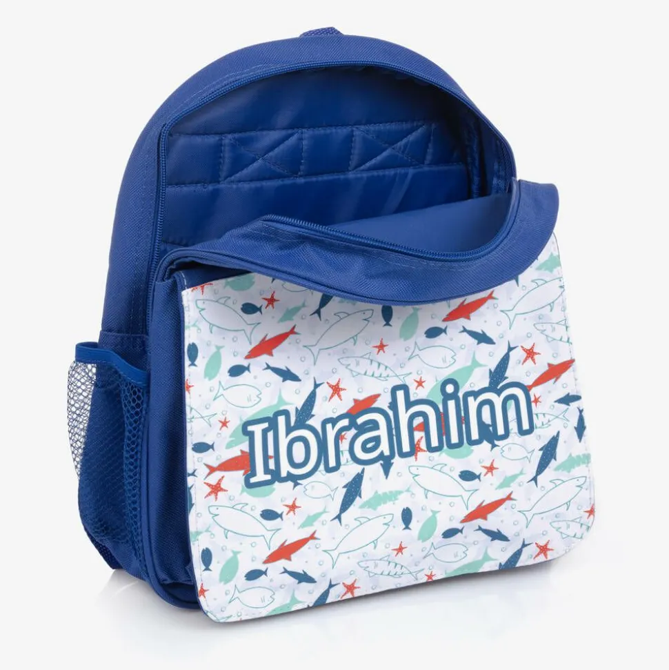 Boys Blue Personalised Shark Backpack (30cm)