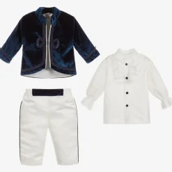 Boys Blue Satin & Velvet Suit