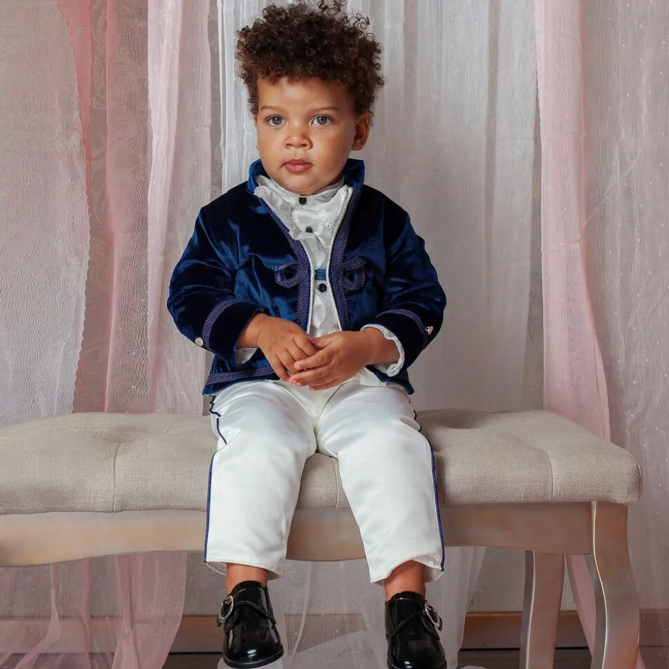 Boys Blue Satin & Velvet Suit