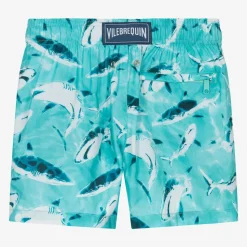 Boys Blue Shark Print Swim Shorts