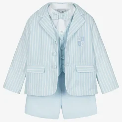 Boys Blue Stripe Cotton & Linen Shorts Suit