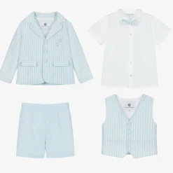 Boys Blue Stripe Cotton & Linen Shorts Suit
