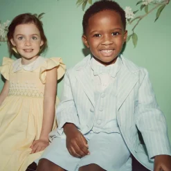 Boys Blue Stripe Cotton & Linen Shorts Suit