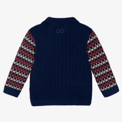 Boys Blue Stripe Cotton Knit Cardigan