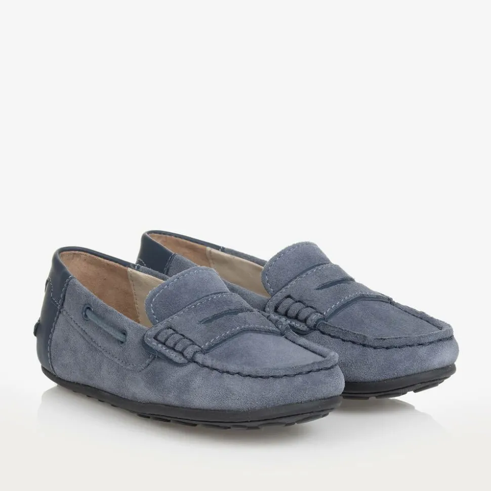 Boys Blue Suede Leather Moccasins