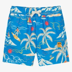 Boys Blue Surfing Print Swim Shorts