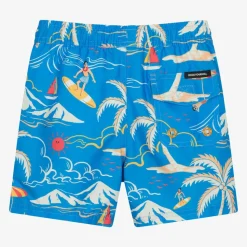 Boys Blue Surfing Print Swim Shorts