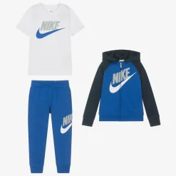 Boys Blue Swoosh Tracksuit Set