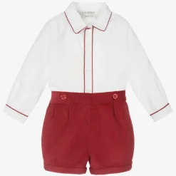 Boys Burgundy Red Cotton Buster Suit