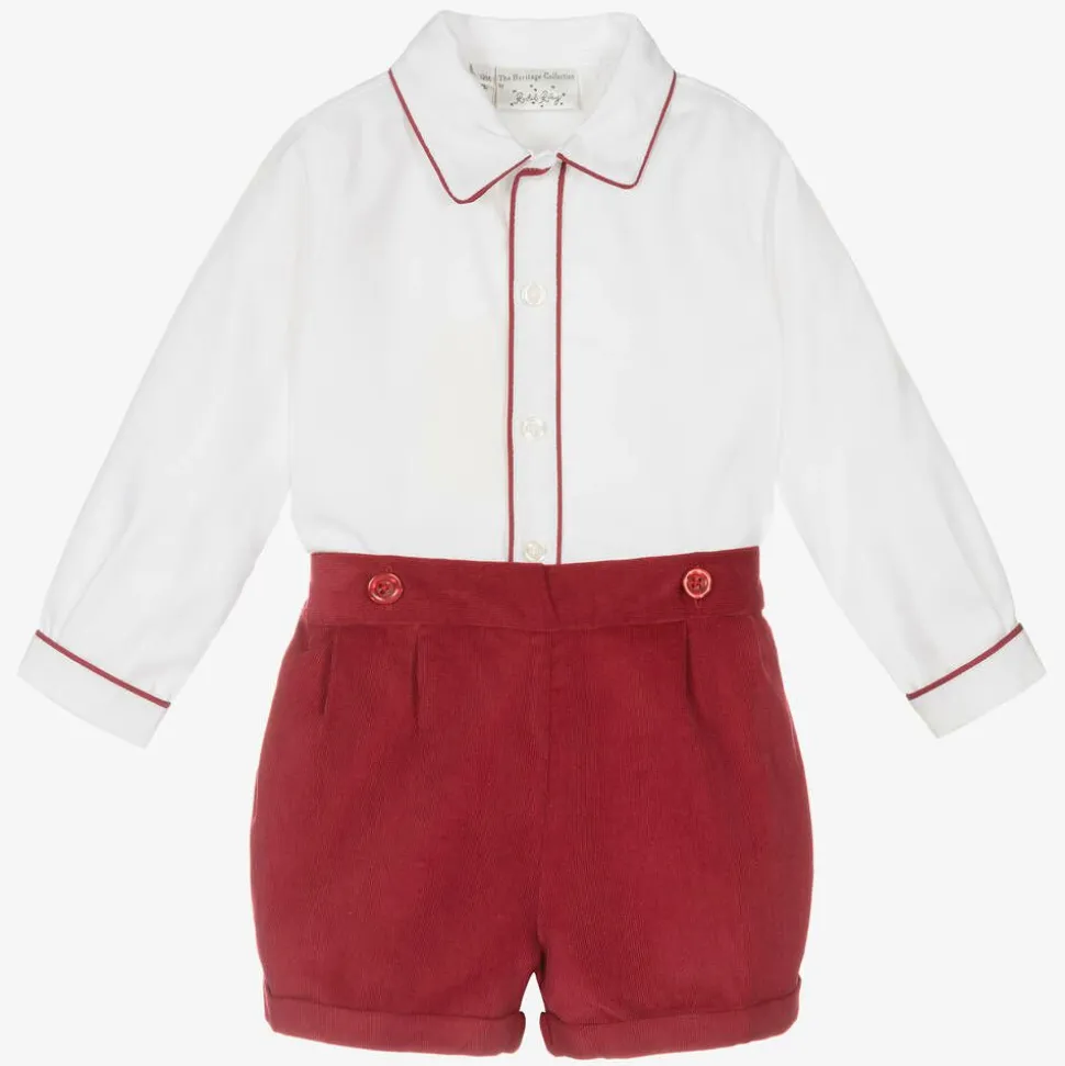Boys Burgundy Red Cotton Buster Suit