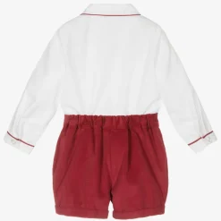 Boys Burgundy Red Cotton Buster Suit