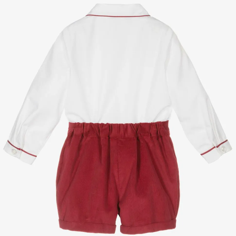 Boys Burgundy Red Cotton Buster Suit