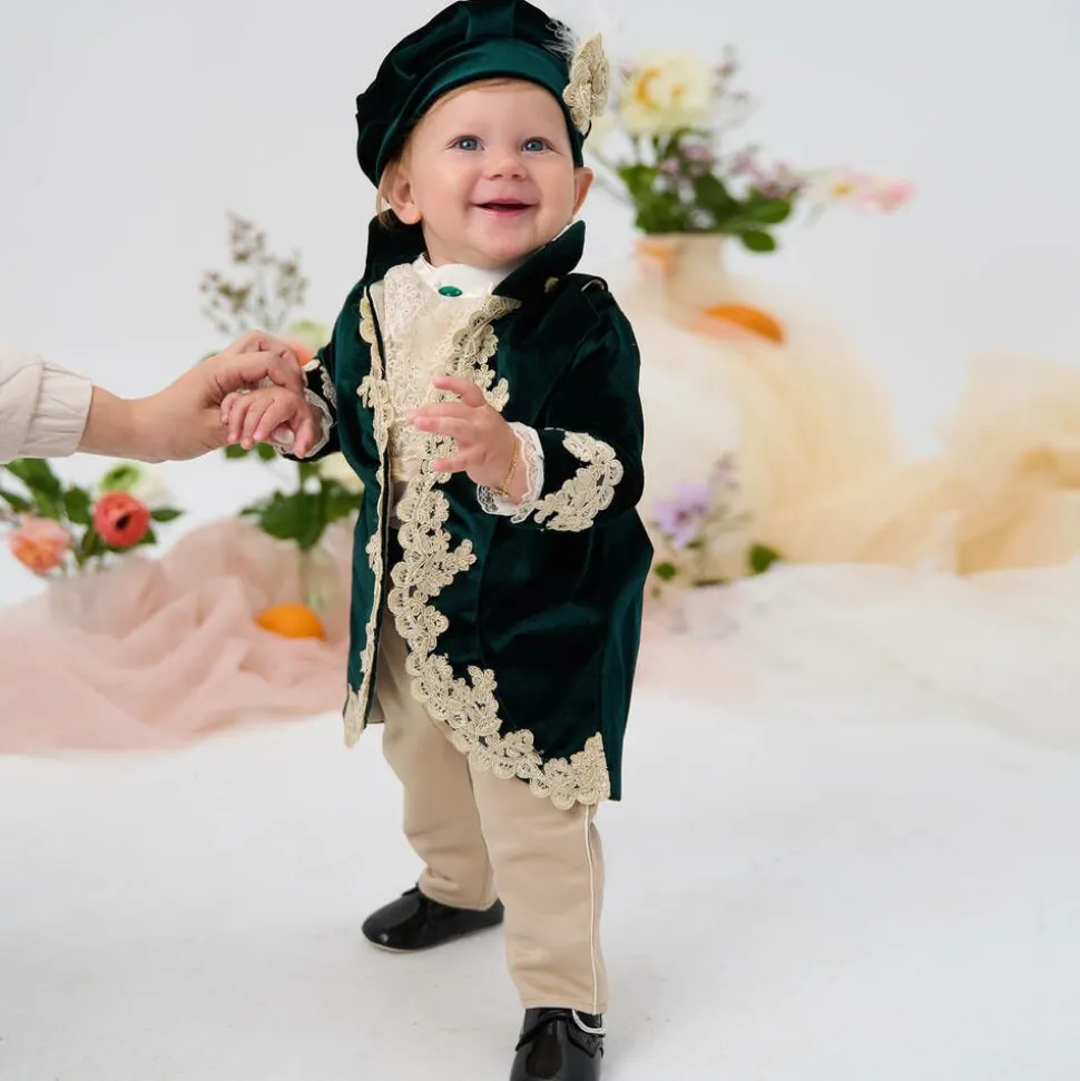 Boys Emerald Green Velvet & Satin Suit