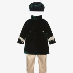 Boys Emerald Green Velvet & Satin Suit
