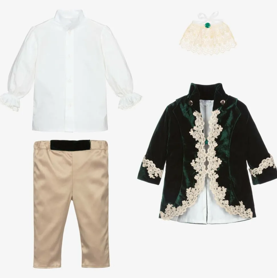Boys Emerald Green Velvet & Satin Suit