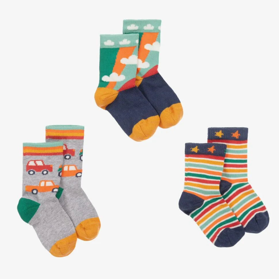 Boys Green & Grey Cotton Socks (3 Pack)