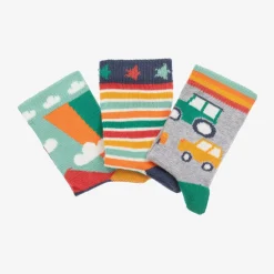 Boys Green & Grey Cotton Socks (3 Pack)