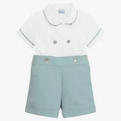 Boys Green & White Cotton Buster Suit