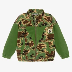 Boys Green Camouflage Fleece Zip-Up Top
