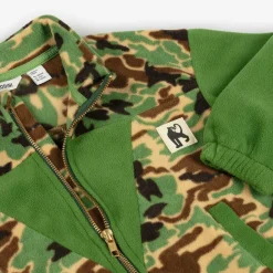 Boys Green Camouflage Fleece Zip-Up Top