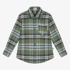 Boys Green Check Cotton Shirt