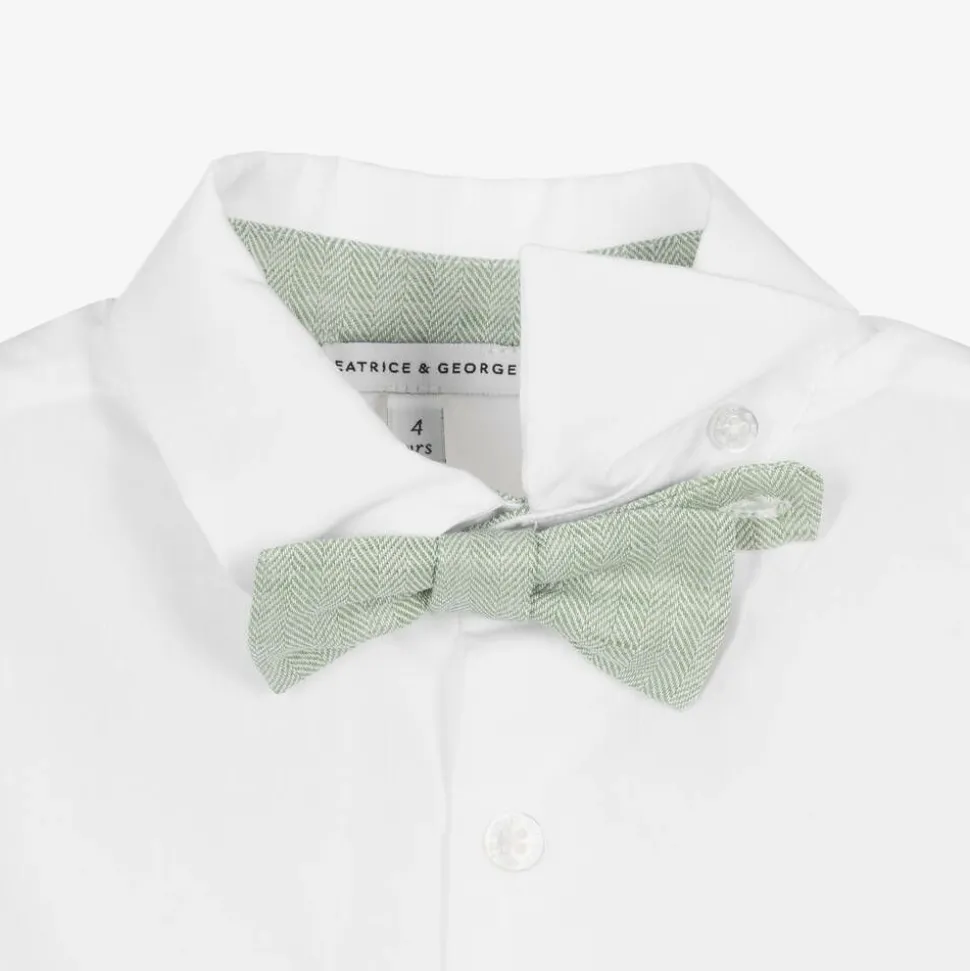 Boys Green Cotton & Linen Shorts Suit