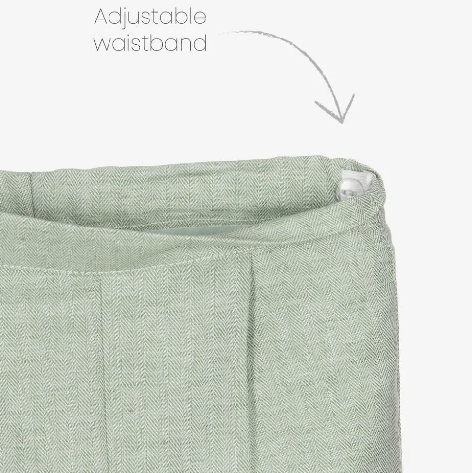 Boys Green Cotton & Linen Shorts Suit