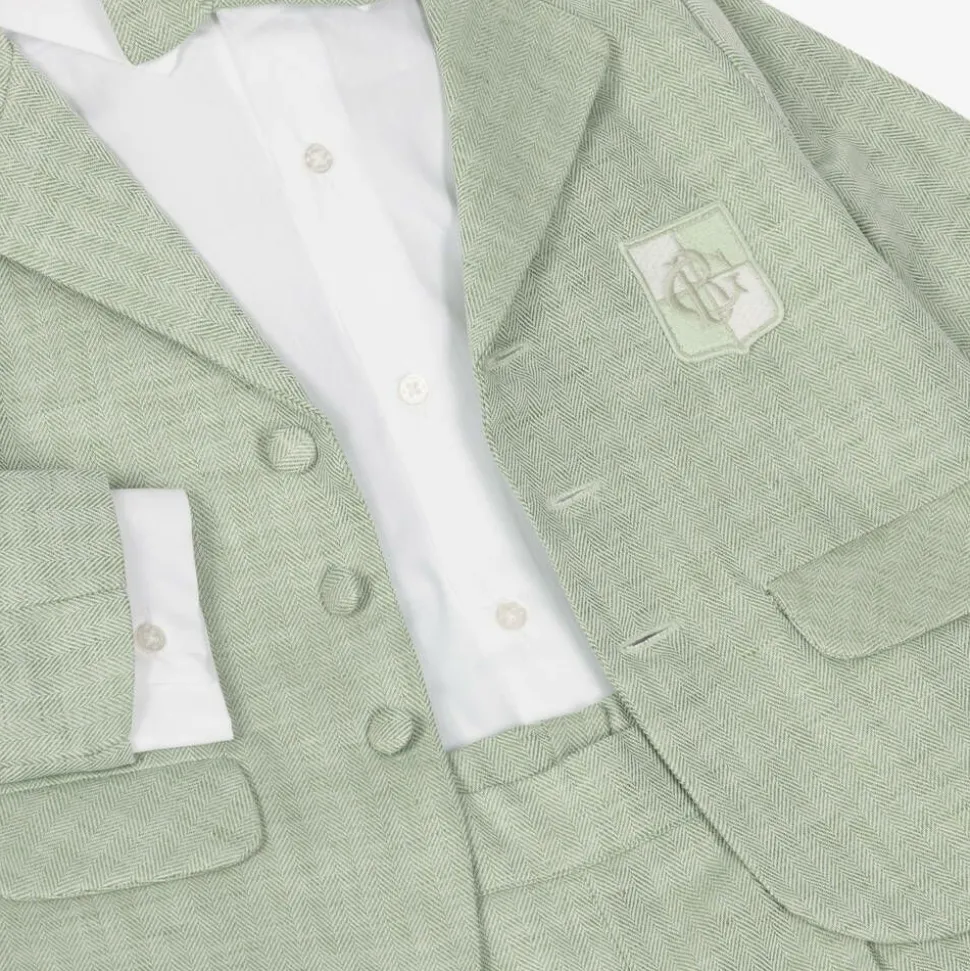 Boys Green Cotton & Linen Shorts Suit