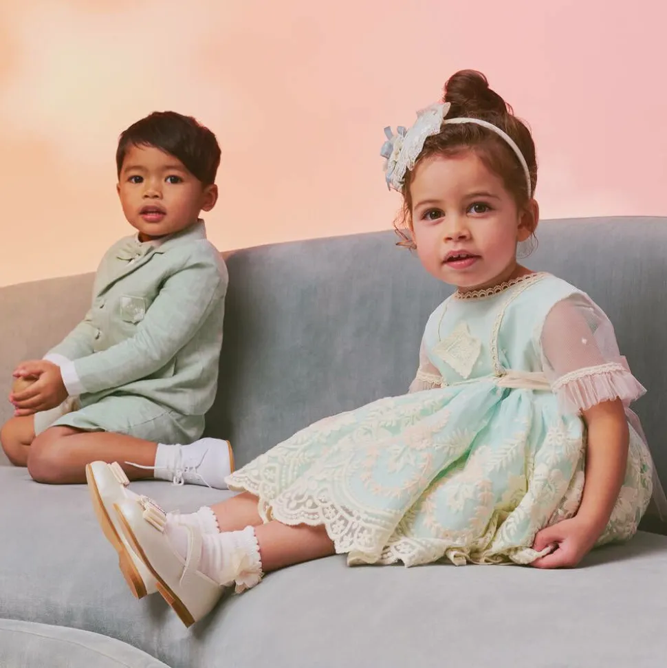 Boys Green Cotton & Linen Shorts Suit