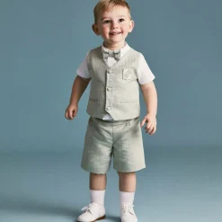 Boys Green Cotton & Linen Waistcoat Suit