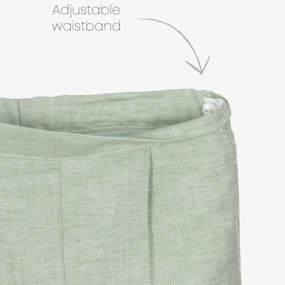 Boys Green Cotton & Linen Waistcoat Suit