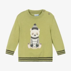 Boys Green Cotton & Wool Knit Sweater
