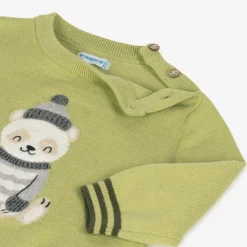 Boys Green Cotton & Wool Knit Sweater
