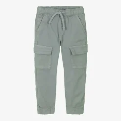 Boys Green Cotton Cargo Trousers
