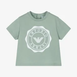Boys Green Cotton Eagle Logo T-Shirt