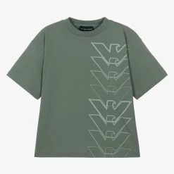 Boys Green Cotton Eagle Logo T-Shirt
