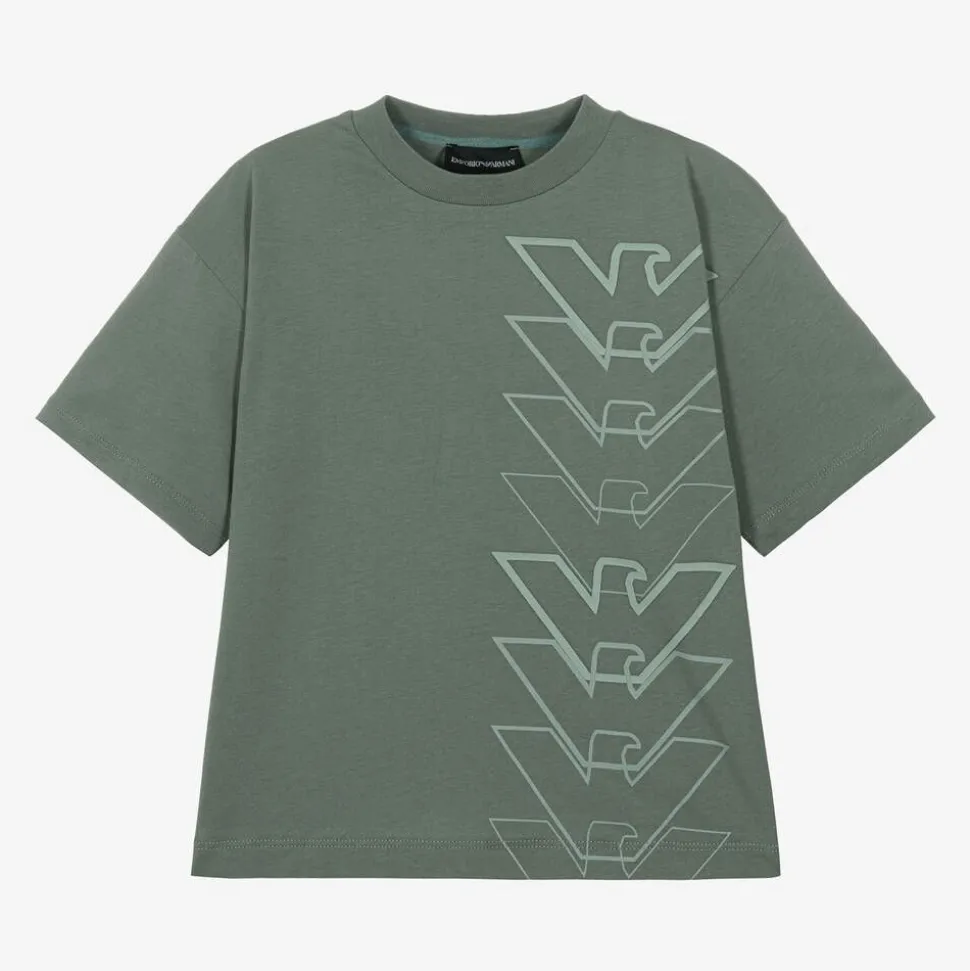 Boys Green Cotton Eagle Logo T-Shirt