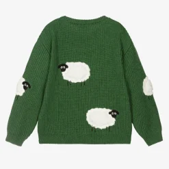 Boys Green Cotton Knit Ribbed Sweater