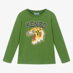 Boys Green Cotton Varsity Tiger Top