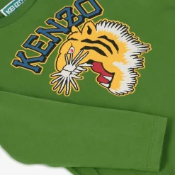 Boys Green Cotton Varsity Tiger Top