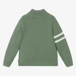 Boys Green Half Zip Knitted Sweater