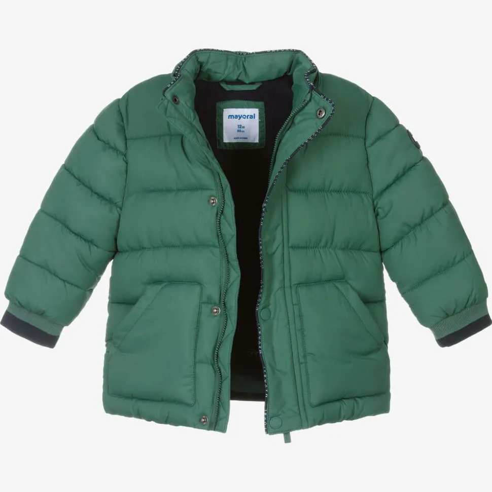 Boys Green Hooded Puffer Coat