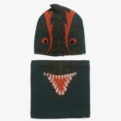 Boys Green Knit Dinosaur Hat & Snood Set